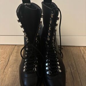 The Kooples Black Combat Moto Boots with Chunky Platform